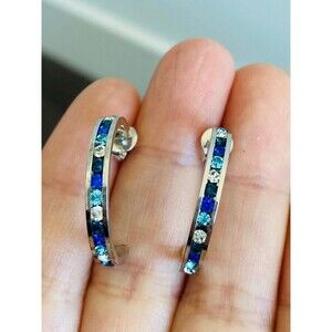 PAD 925 sterling silver Blue crystal Hoop Earrings
